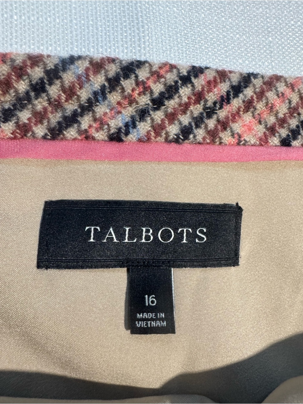 Talbots Plaid Wool Blend Skirt Size 16 Tan Pink Navy Academia Preppy Fall Staple - Picture 6 of 11
